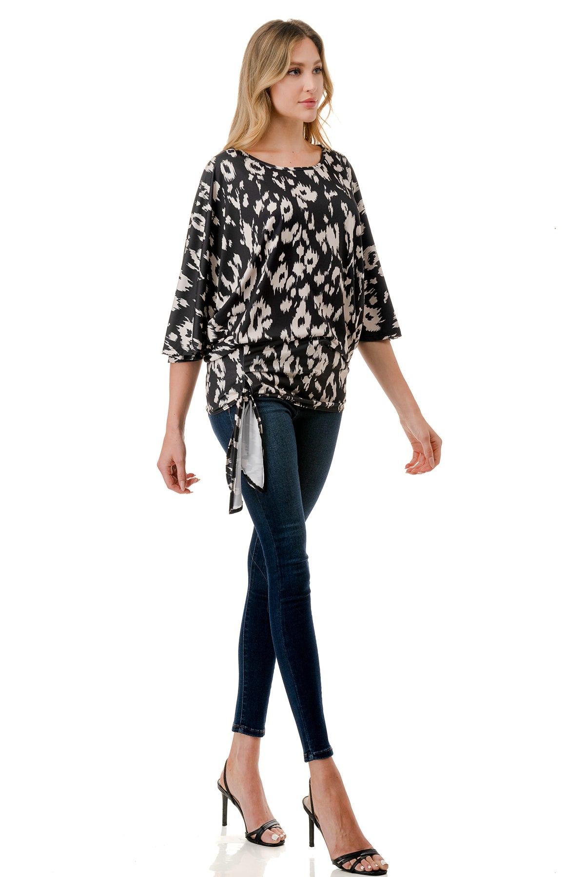 BEYONCE FRONT TIE TOP (BLACK WHITE LEOPARD)- VT2407