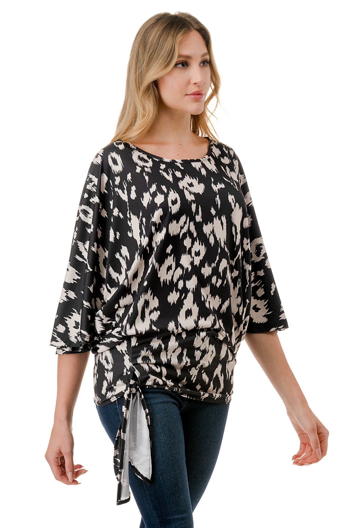 BEYONCE FRONT TIE TOP (BLACK WHITE LEOPARD)- VT2407