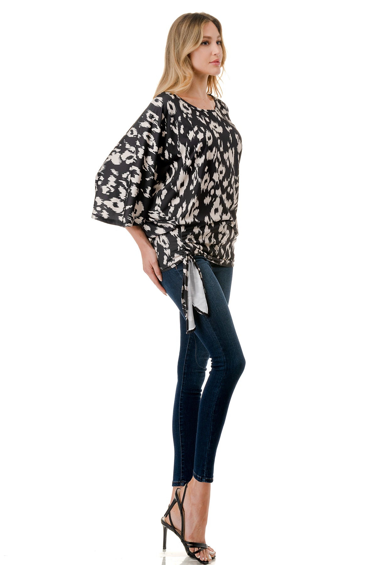 BEYONCE FRONT TIE TOP (BLACK WHITE LEOPARD)- VT2407