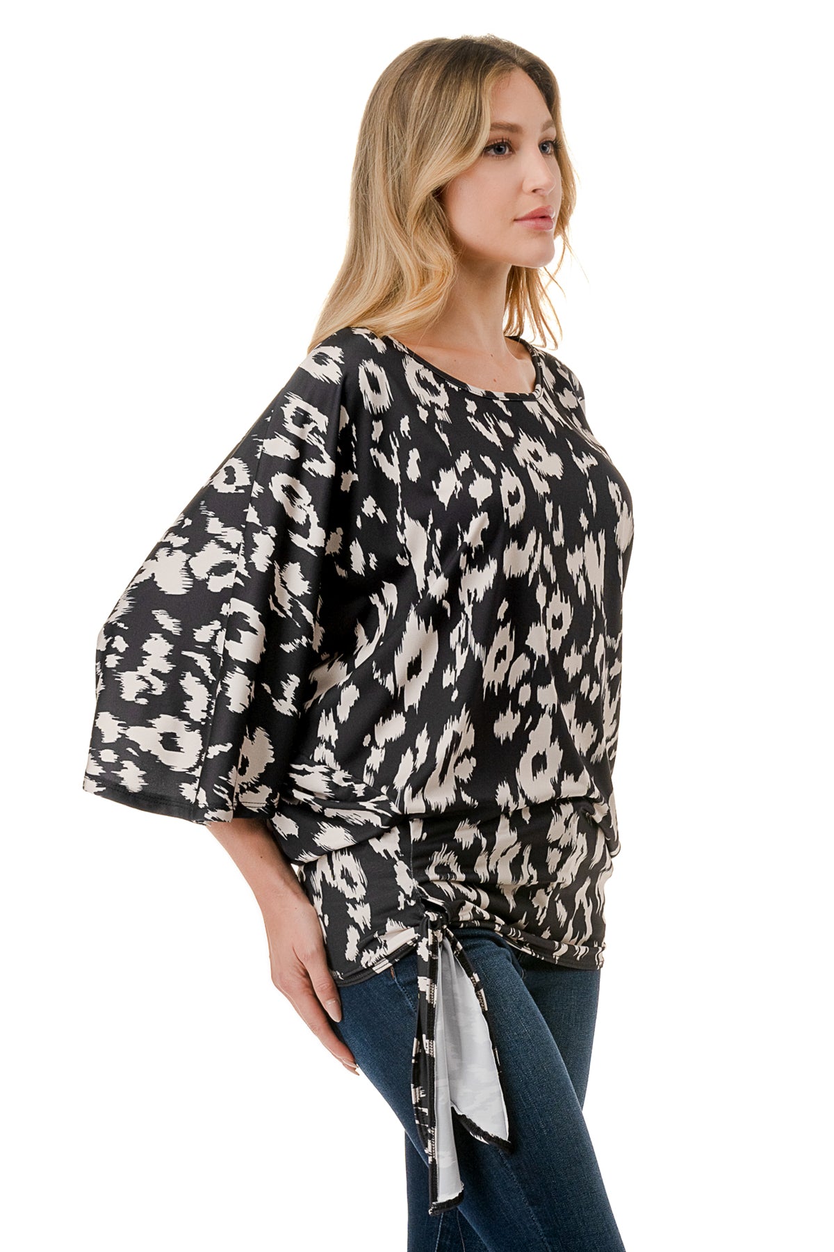 BEYONCE FRONT TIE TOP (BLACK WHITE LEOPARD)- VT2407