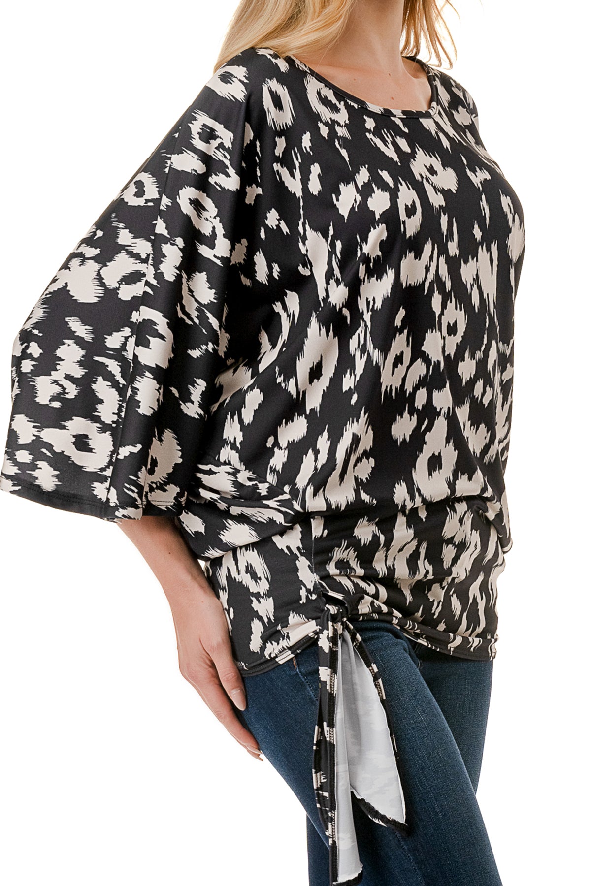 BEYONCE FRONT TIE TOP (BLACK WHITE LEOPARD)- VT2407