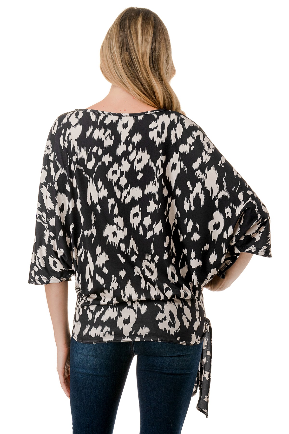 BEYONCE FRONT TIE TOP (BLACK WHITE LEOPARD)- VT2407
