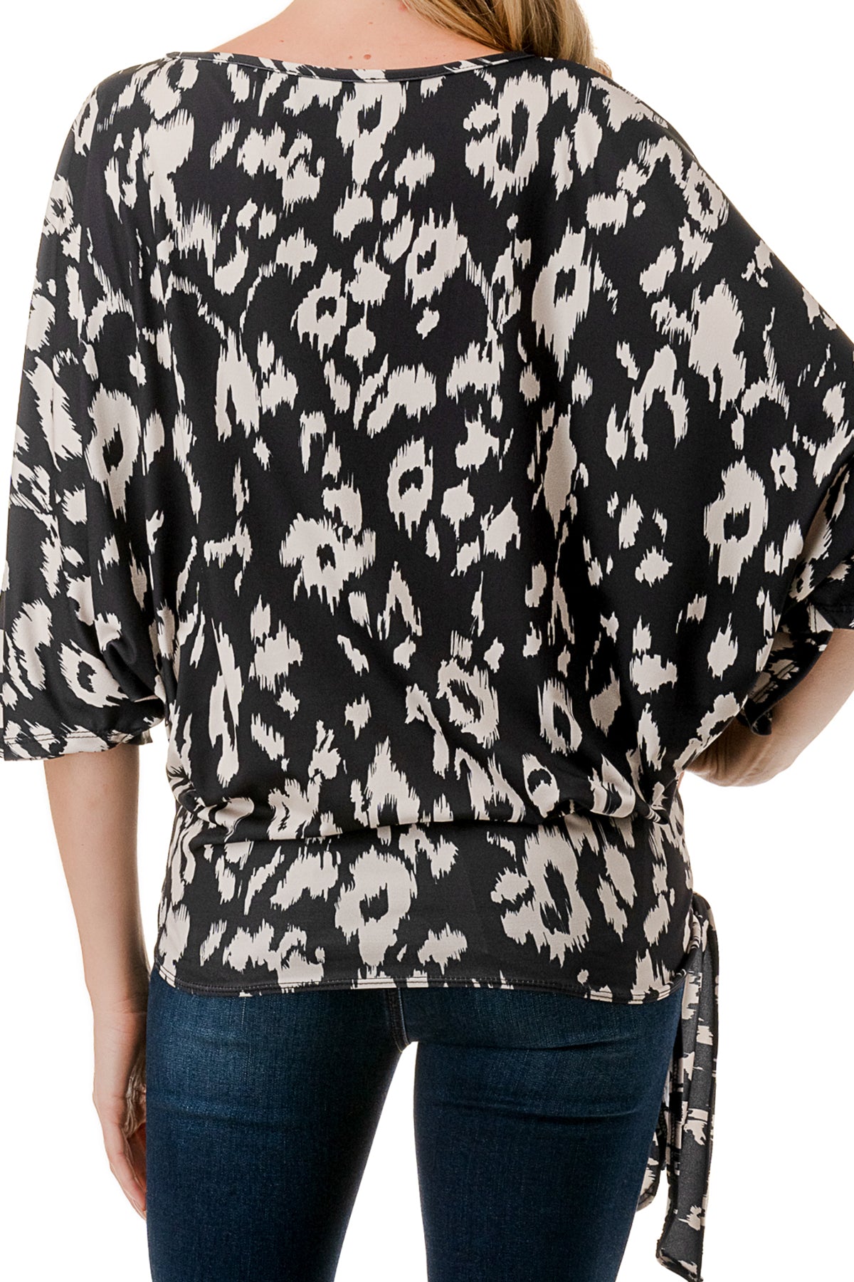 BEYONCE FRONT TIE TOP (BLACK WHITE LEOPARD)- VT2407