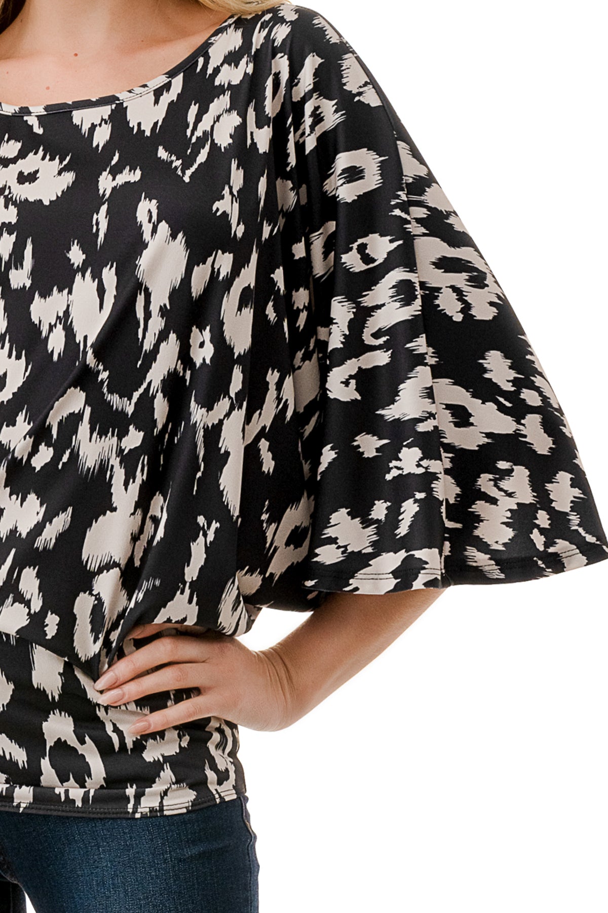 BEYONCE FRONT TIE TOP (BLACK WHITE LEOPARD)- VT2407
