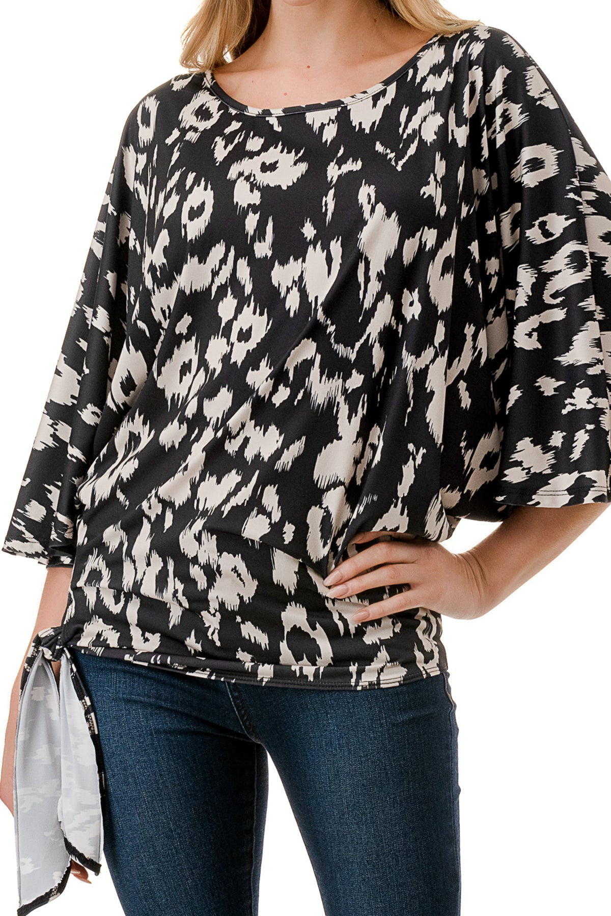 BEYONCE FRONT TIE TOP (BLACK WHITE LEOPARD)- VT2407
