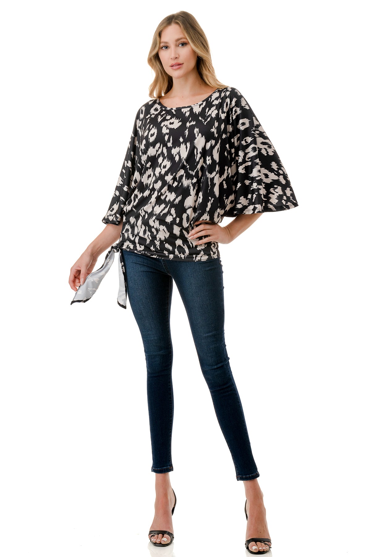 BEYONCE FRONT TIE TOP (BLACK WHITE LEOPARD)- VT2407