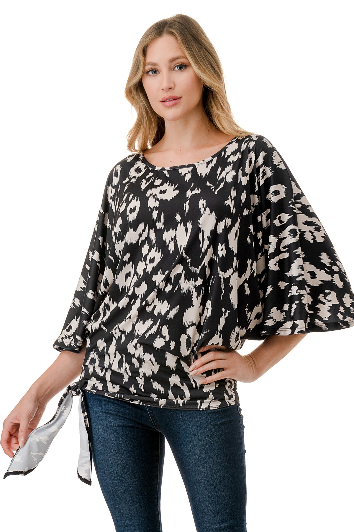 BEYONCE FRONT TIE TOP (BLACK WHITE LEOPARD)- VT2407