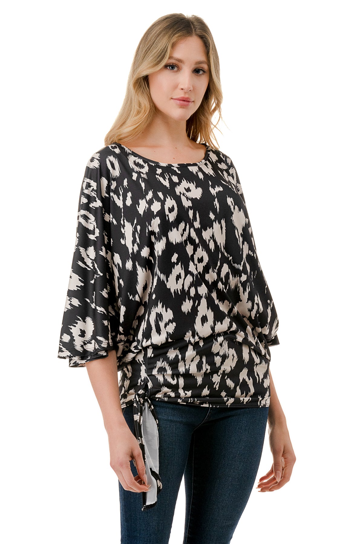 BEYONCE FRONT TIE TOP (BLACK WHITE LEOPARD)- VT2407