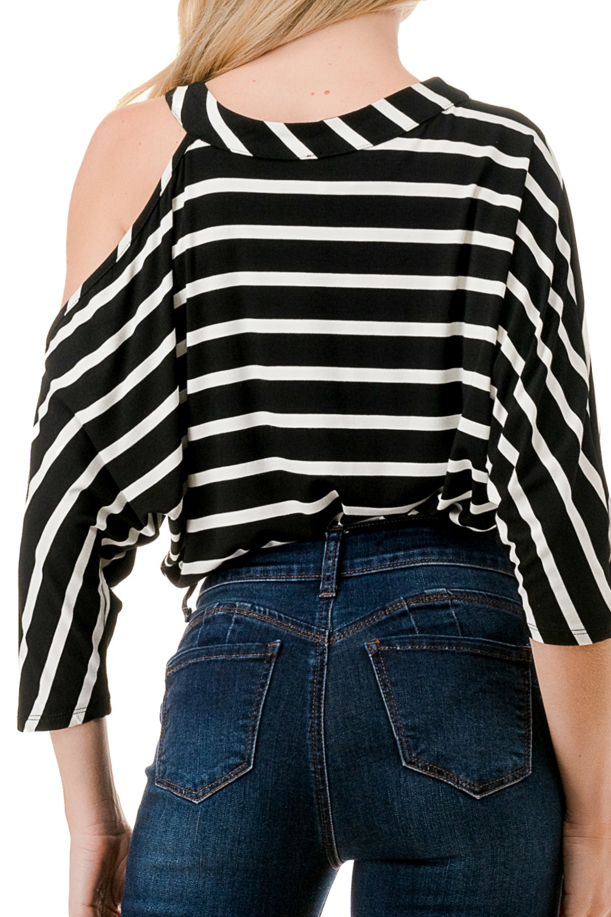 LINNETTE ASYMMETRICAL TOP (BLACK WHITE STRIPE)-VT2453