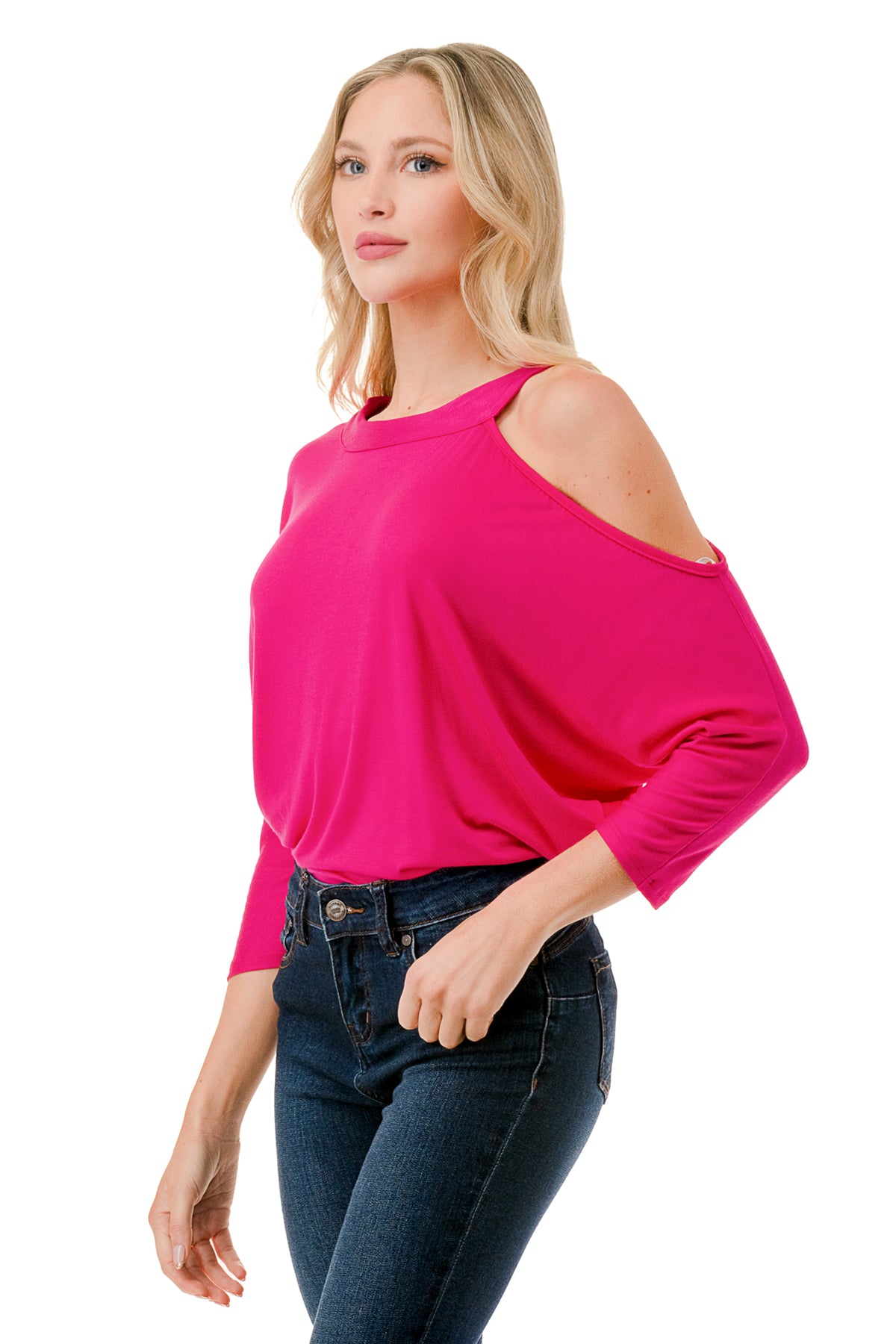 LINNETTE ASYMMETRICAL TOP (FUSCHIA)-VT2453