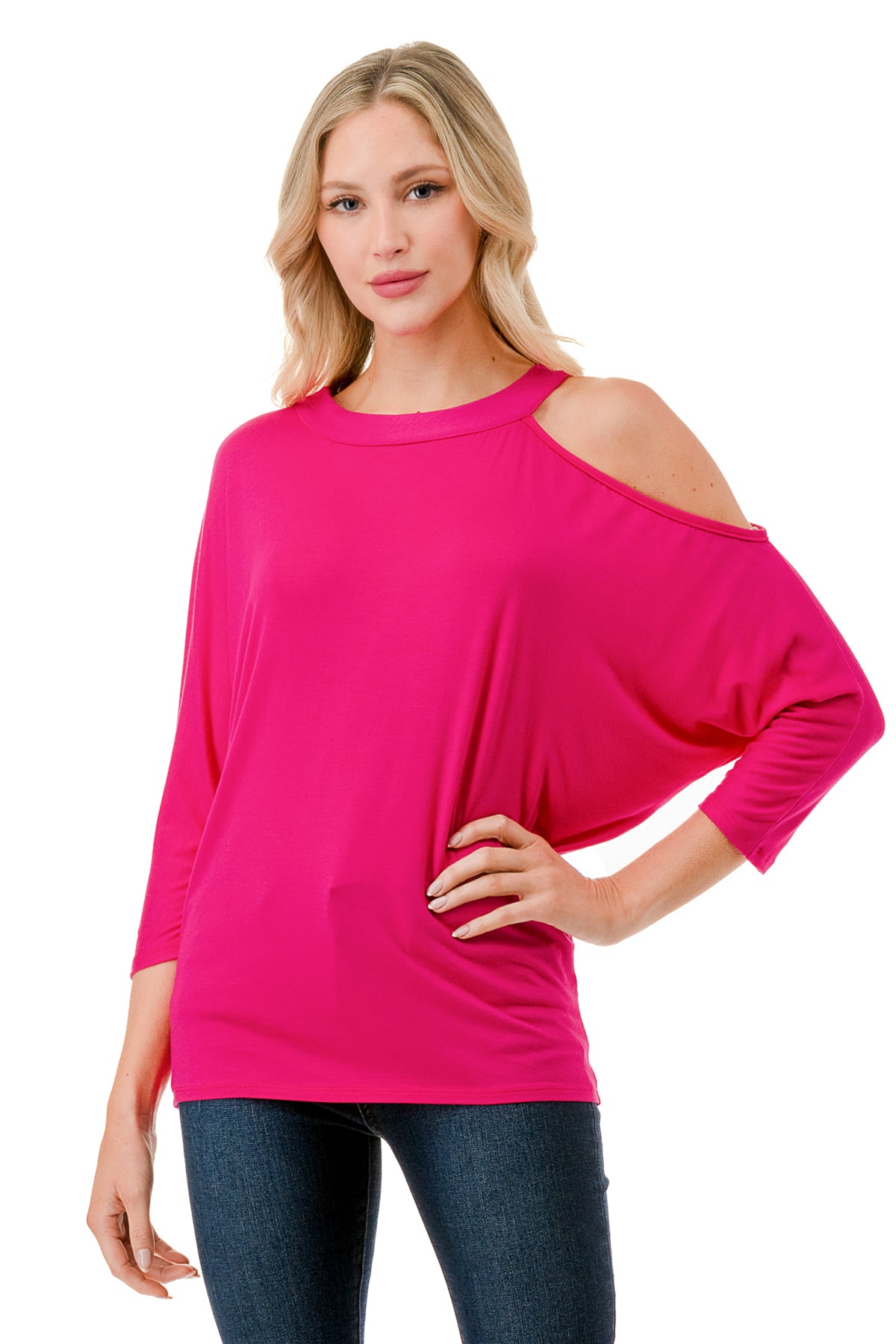 LINNETTE ASYMMETRICAL TOP (FUSCHIA)-VT2453
