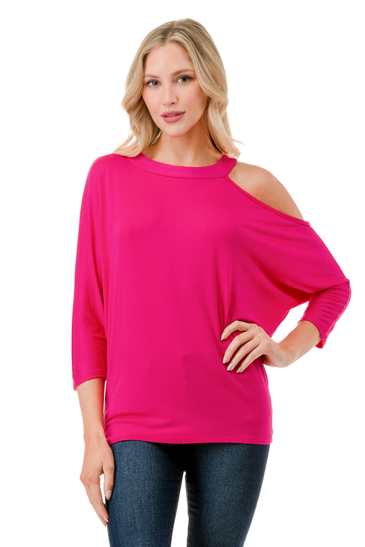 LINNETTE ASYMMETRICAL TOP (FUSCHIA)-VT2453