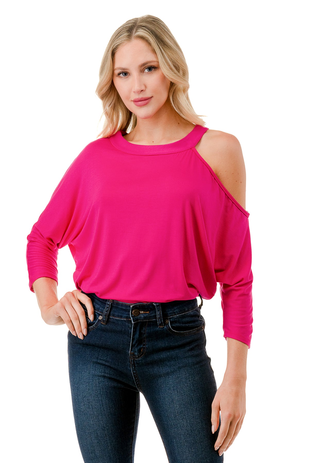 LINNETTE ASYMMETRICAL TOP (FUSCHIA)-VT2453