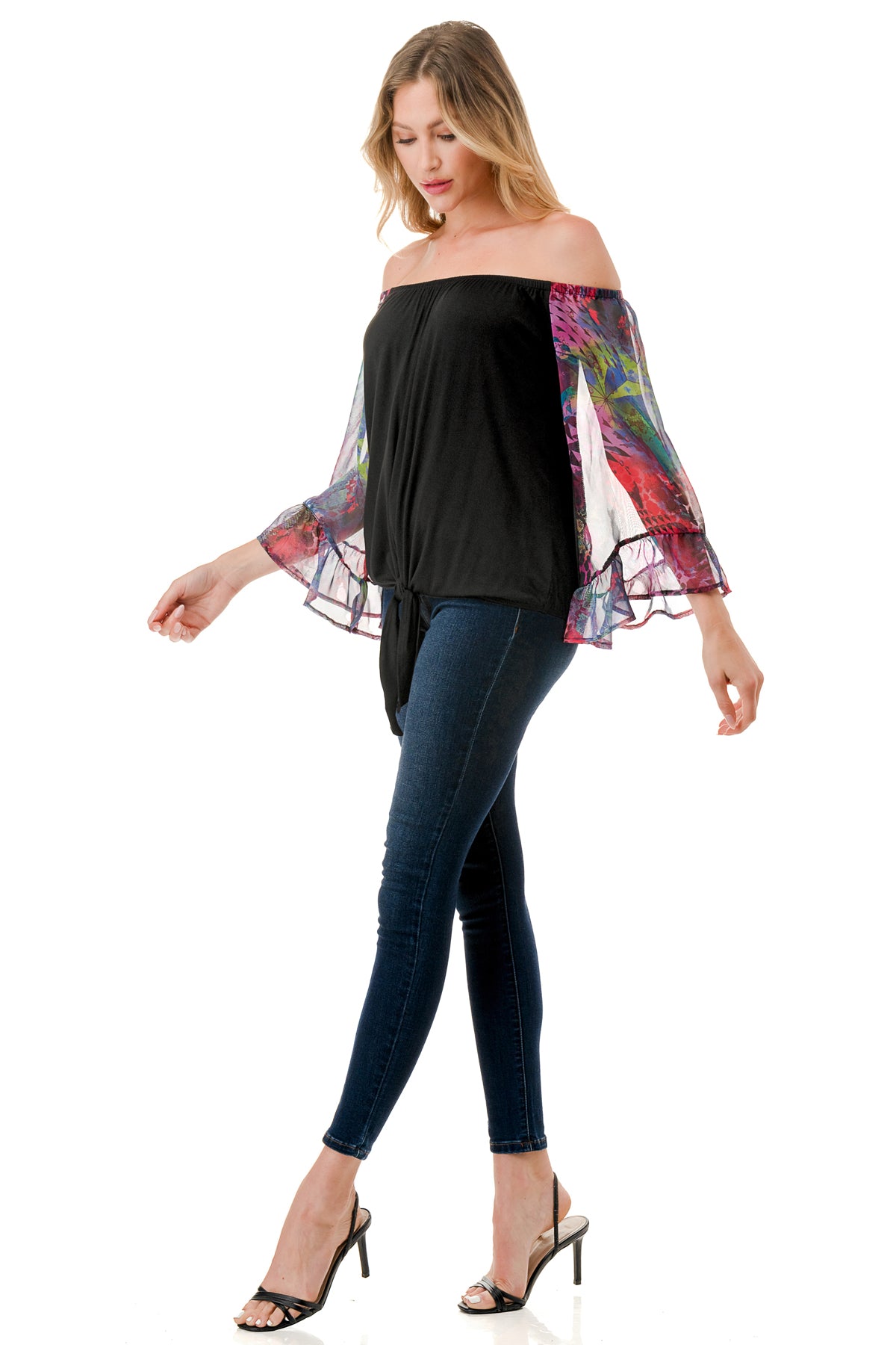 HARRIET OFF SHOULDER TOP (BLACK / FANTASY)- VT2509