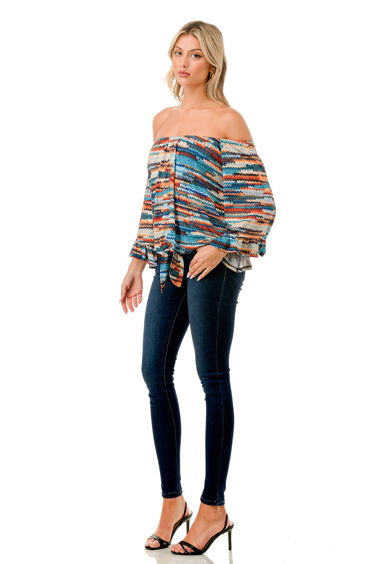 HARRIET OFF SHOULDER TOP (BLUE SWEATER)- VT2509