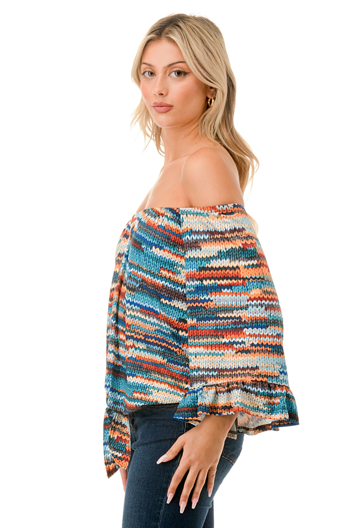 HARRIET OFF SHOULDER TOP (BLUE SWEATER)- VT2509