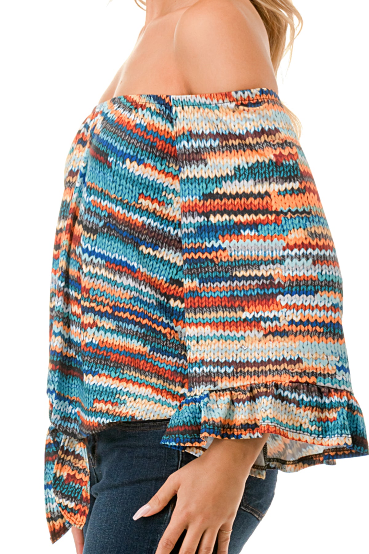 HARRIET OFF SHOULDER TOP (BLUE SWEATER)- VT2509