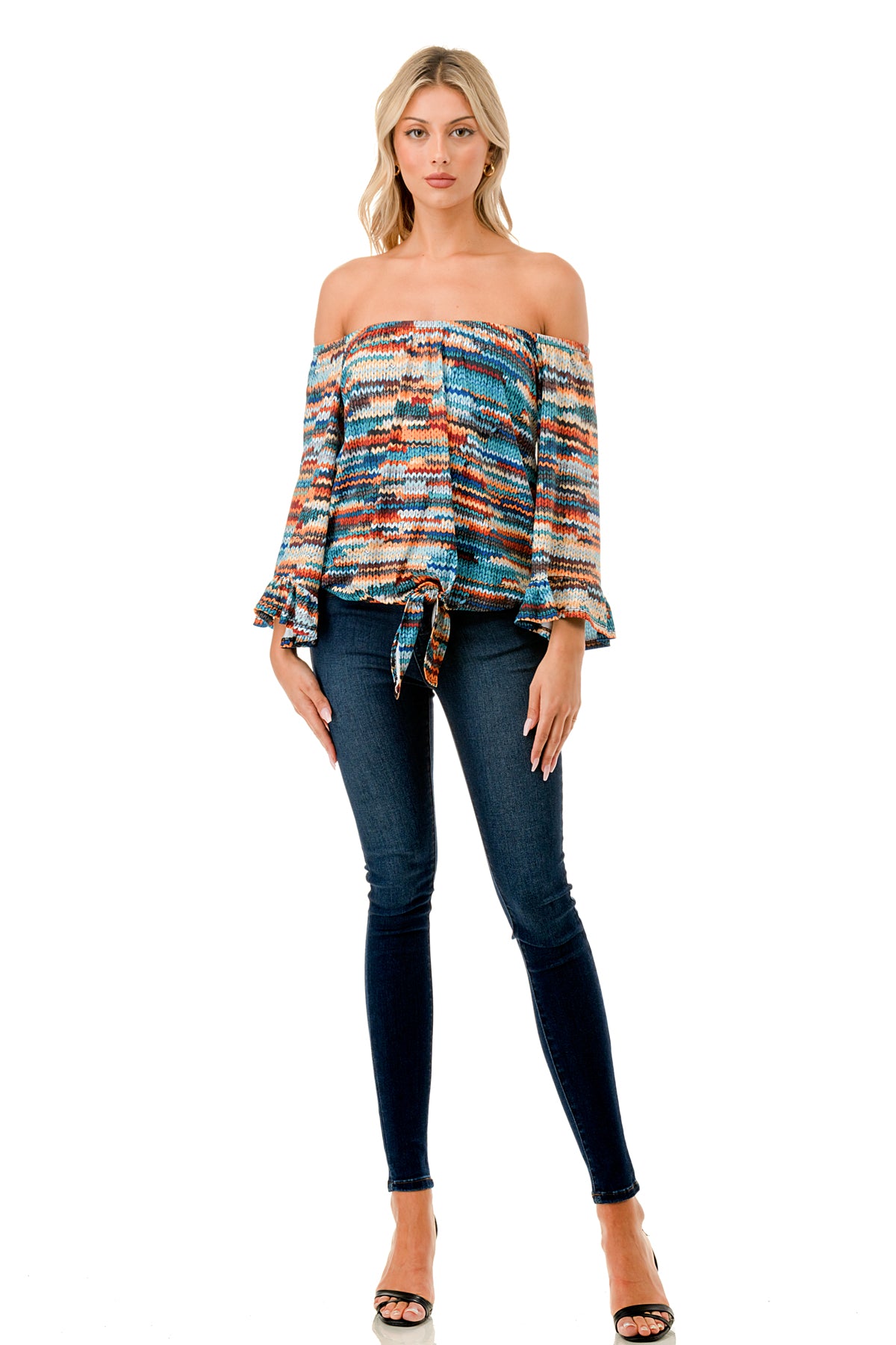 HARRIET OFF SHOULDER TOP (BLUE SWEATER)- VT2509