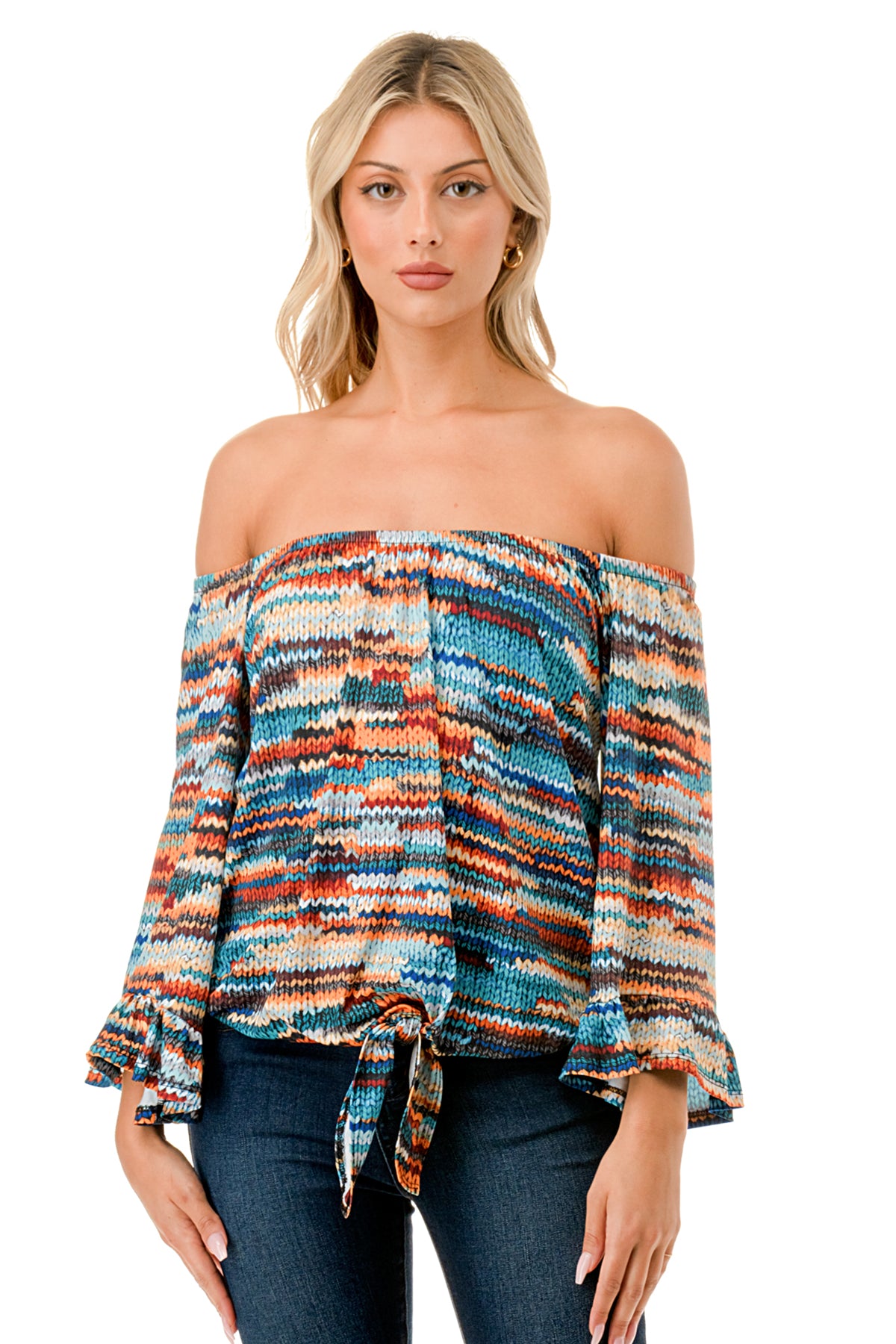 HARRIET OFF SHOULDER TOP (BLUE SWEATER)- VT2509