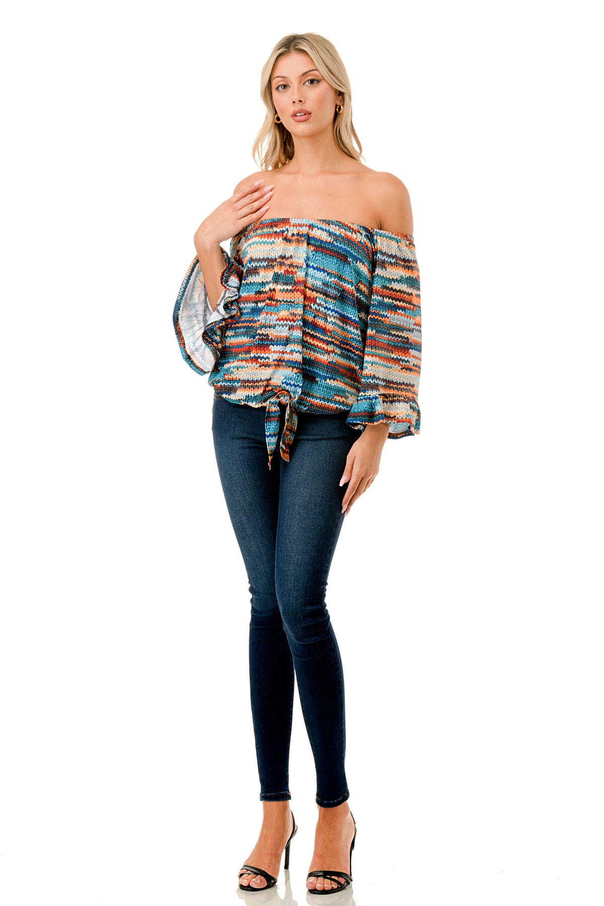 HARRIET OFF SHOULDER TOP (BLUE SWEATER)- VT2509