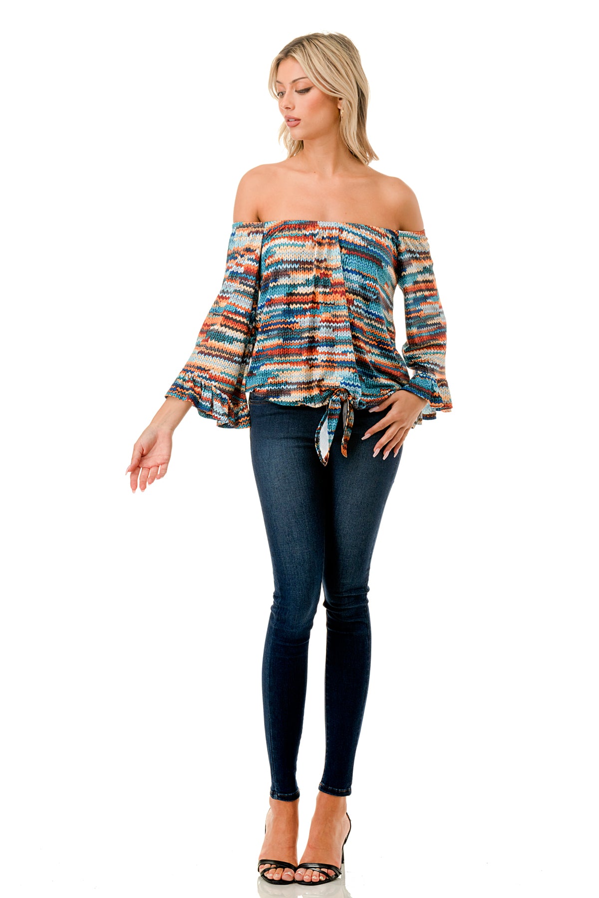 HARRIET OFF SHOULDER TOP (BLUE SWEATER)- VT2509