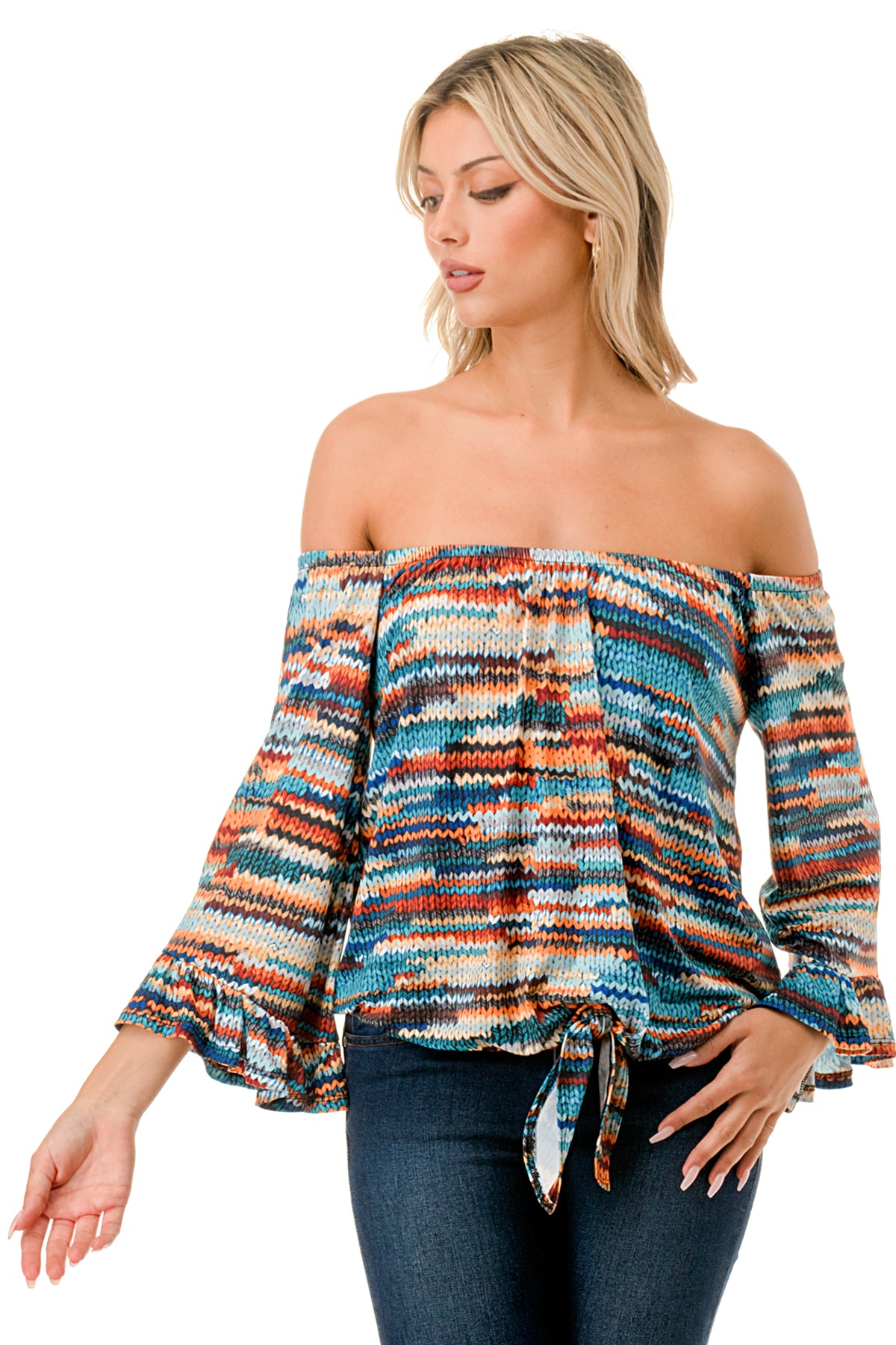 HARRIET OFF SHOULDER TOP (BLUE SWEATER)- VT2509