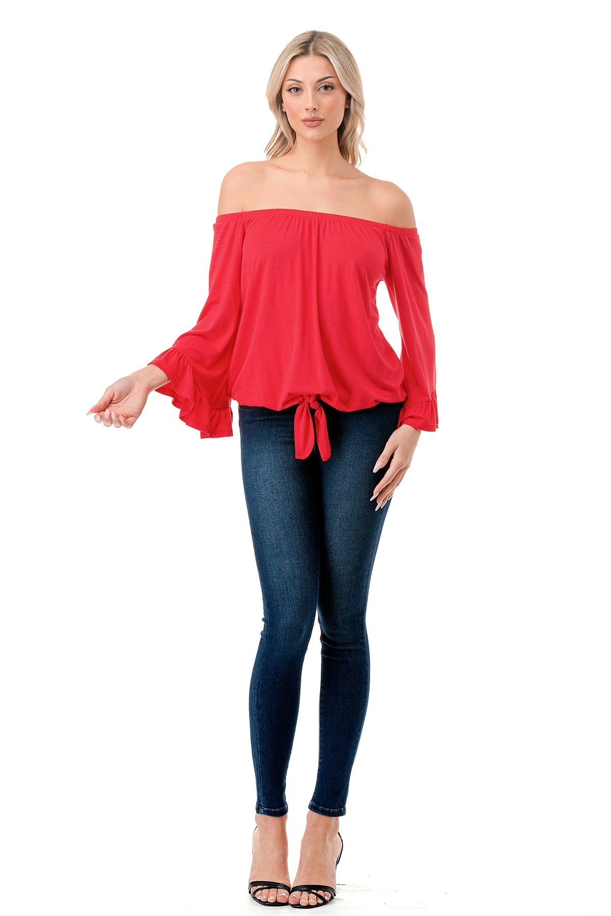 HARRIET OFF SHOULDER TOP (DARK CORAL)- VT2509