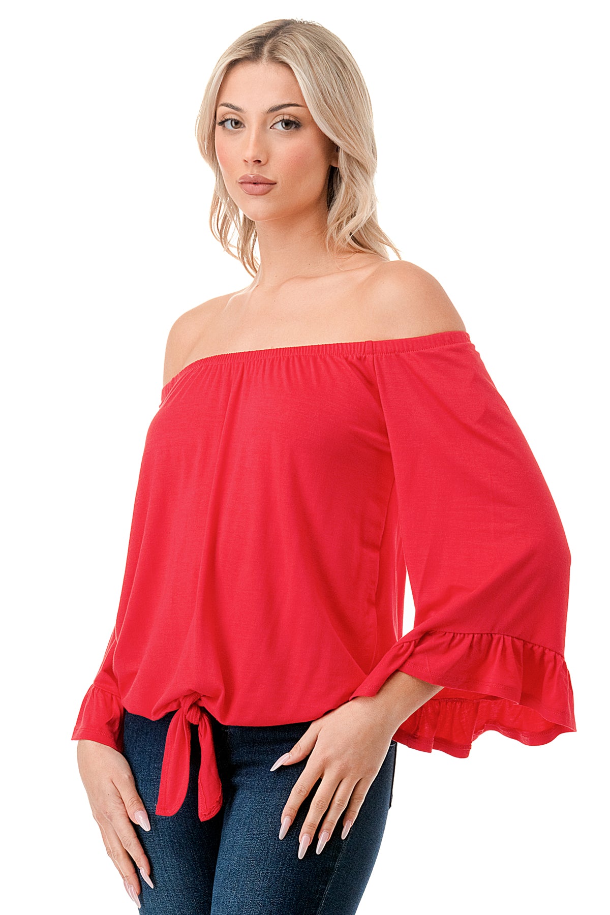 HARRIET OFF SHOULDER TOP (DARK CORAL)- VT2509