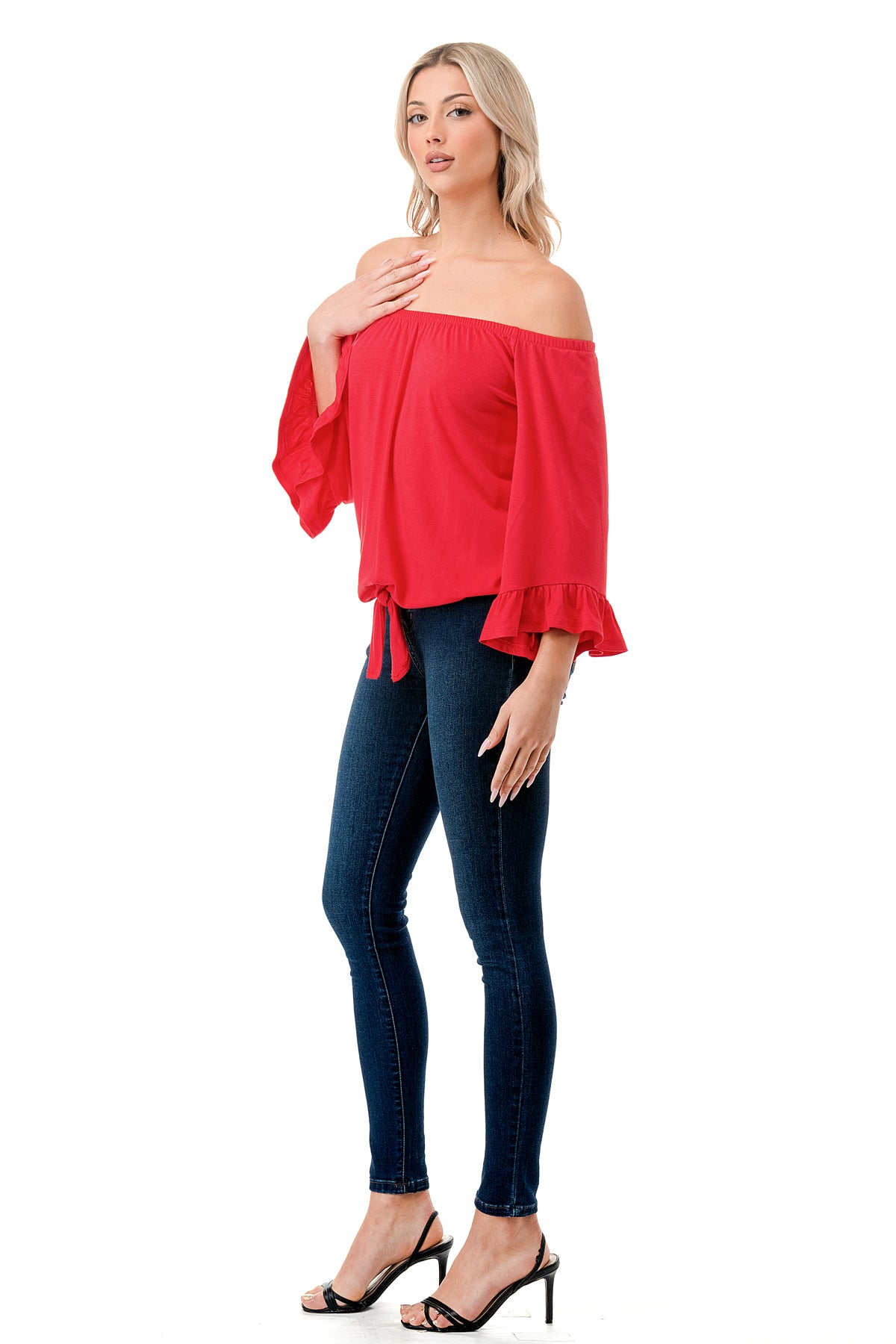 HARRIET OFF SHOULDER TOP (DARK CORAL)- VT2509
