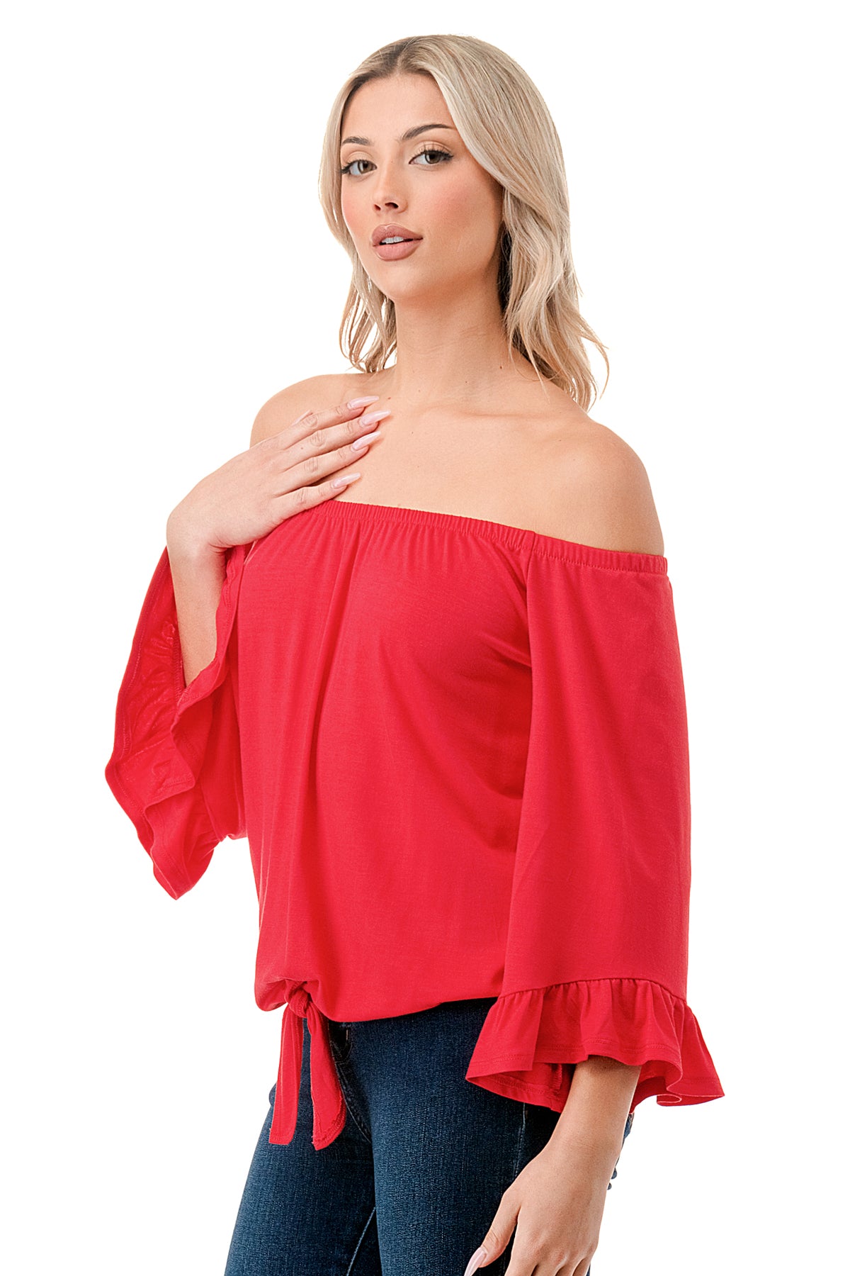 HARRIET OFF SHOULDER TOP (DARK CORAL)- VT2509