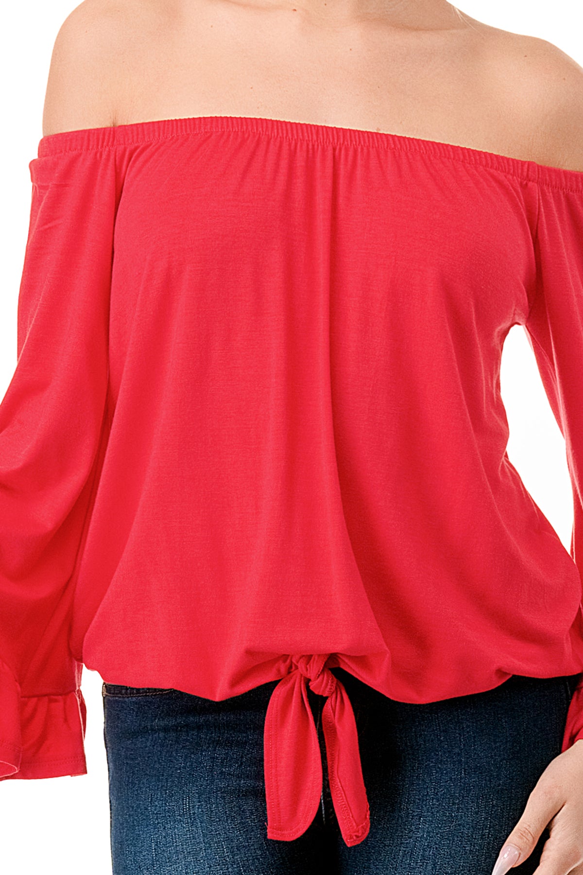 HARRIET OFF SHOULDER TOP (DARK CORAL)- VT2509