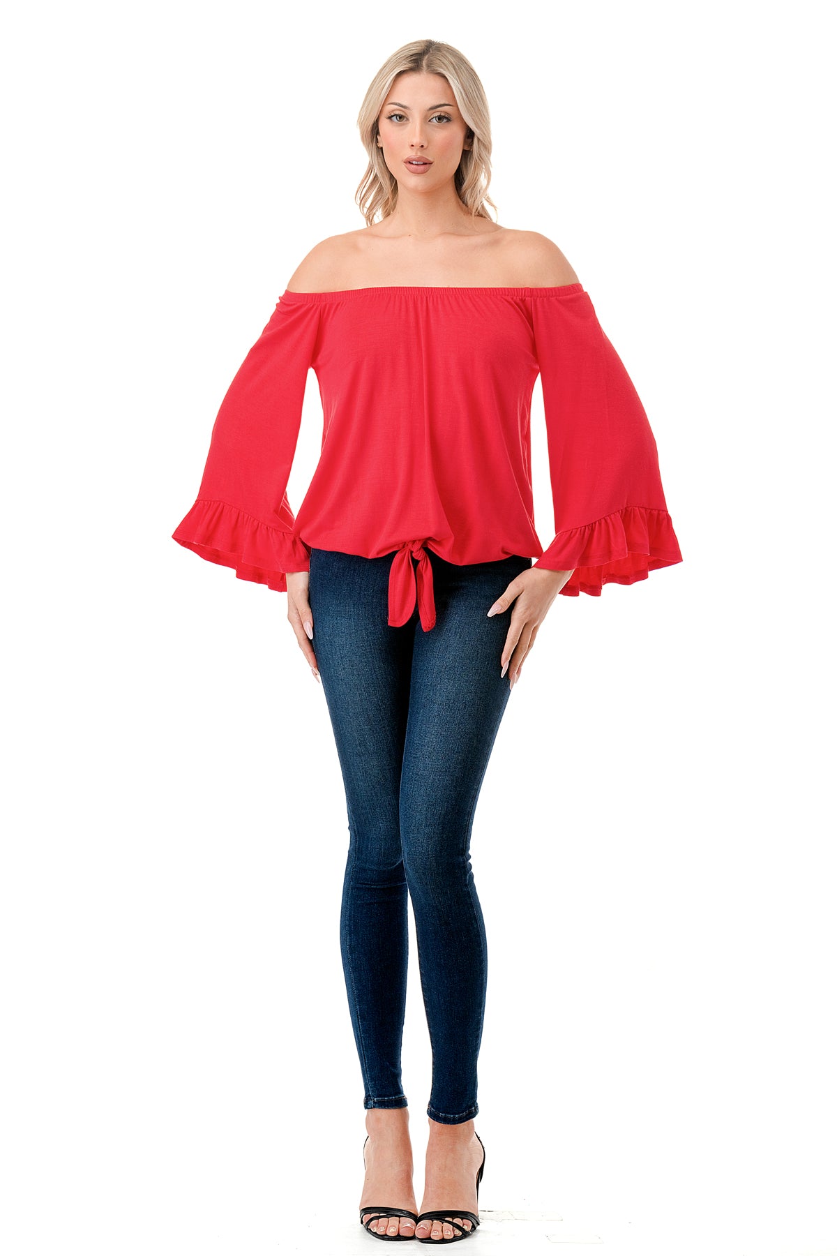 HARRIET OFF SHOULDER TOP (DARK CORAL)- VT2509