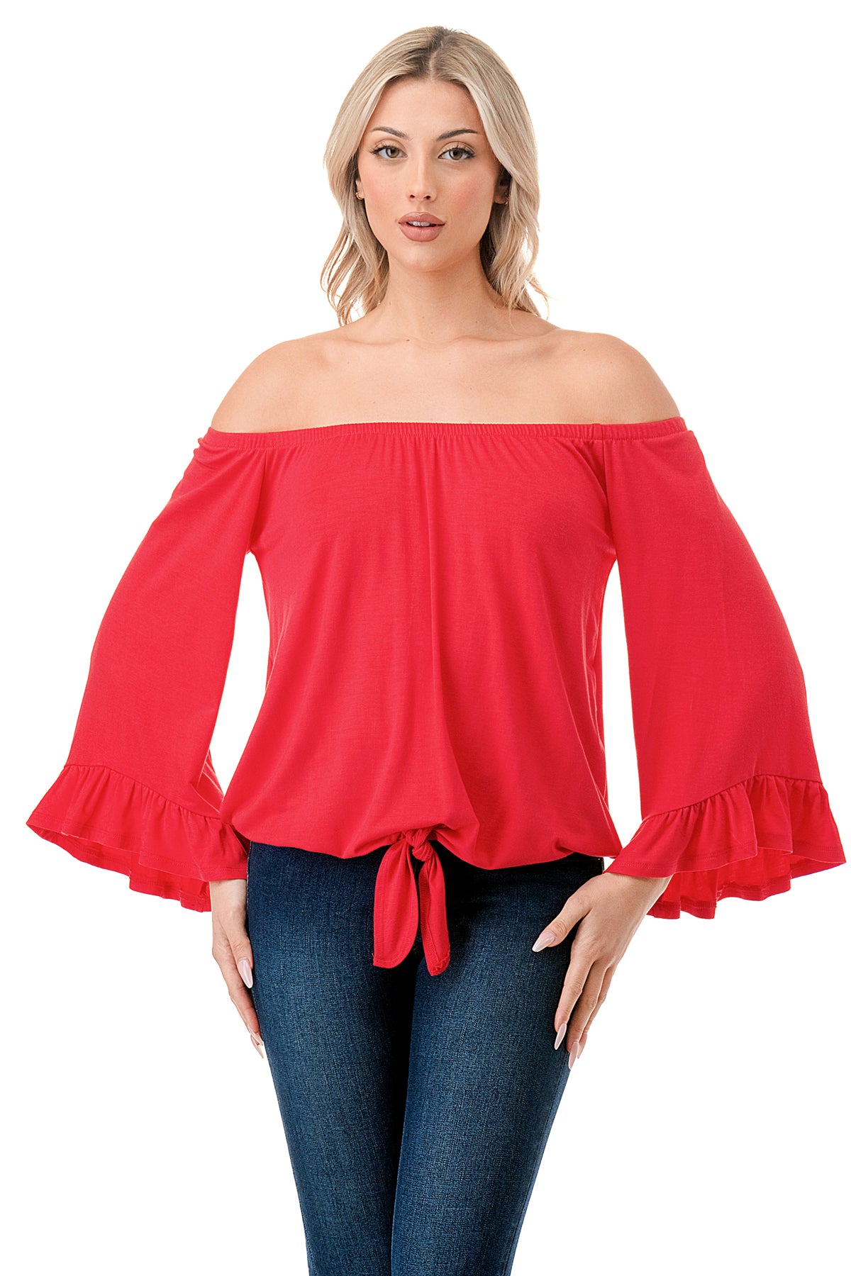 HARRIET OFF SHOULDER TOP (DARK CORAL)- VT2509
