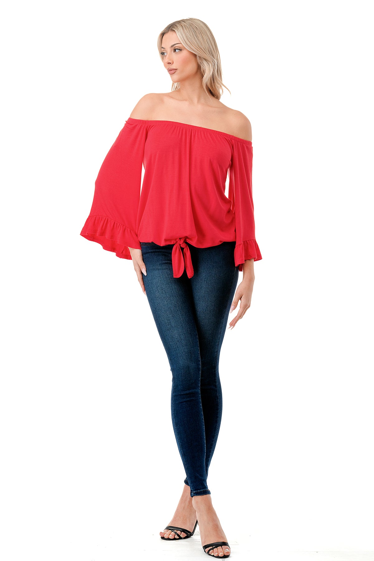 HARRIET OFF SHOULDER TOP (DARK CORAL)- VT2509
