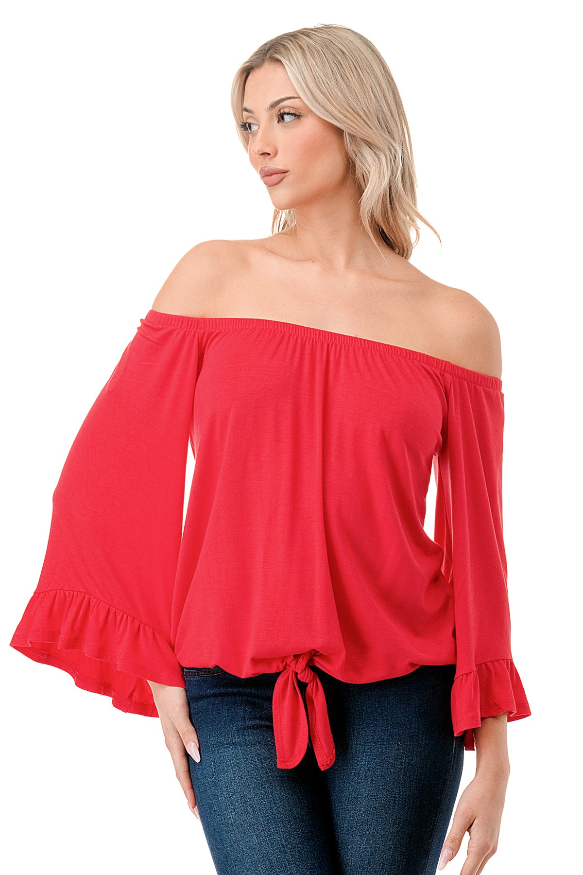 HARRIET OFF SHOULDER TOP (DARK CORAL)- VT2509