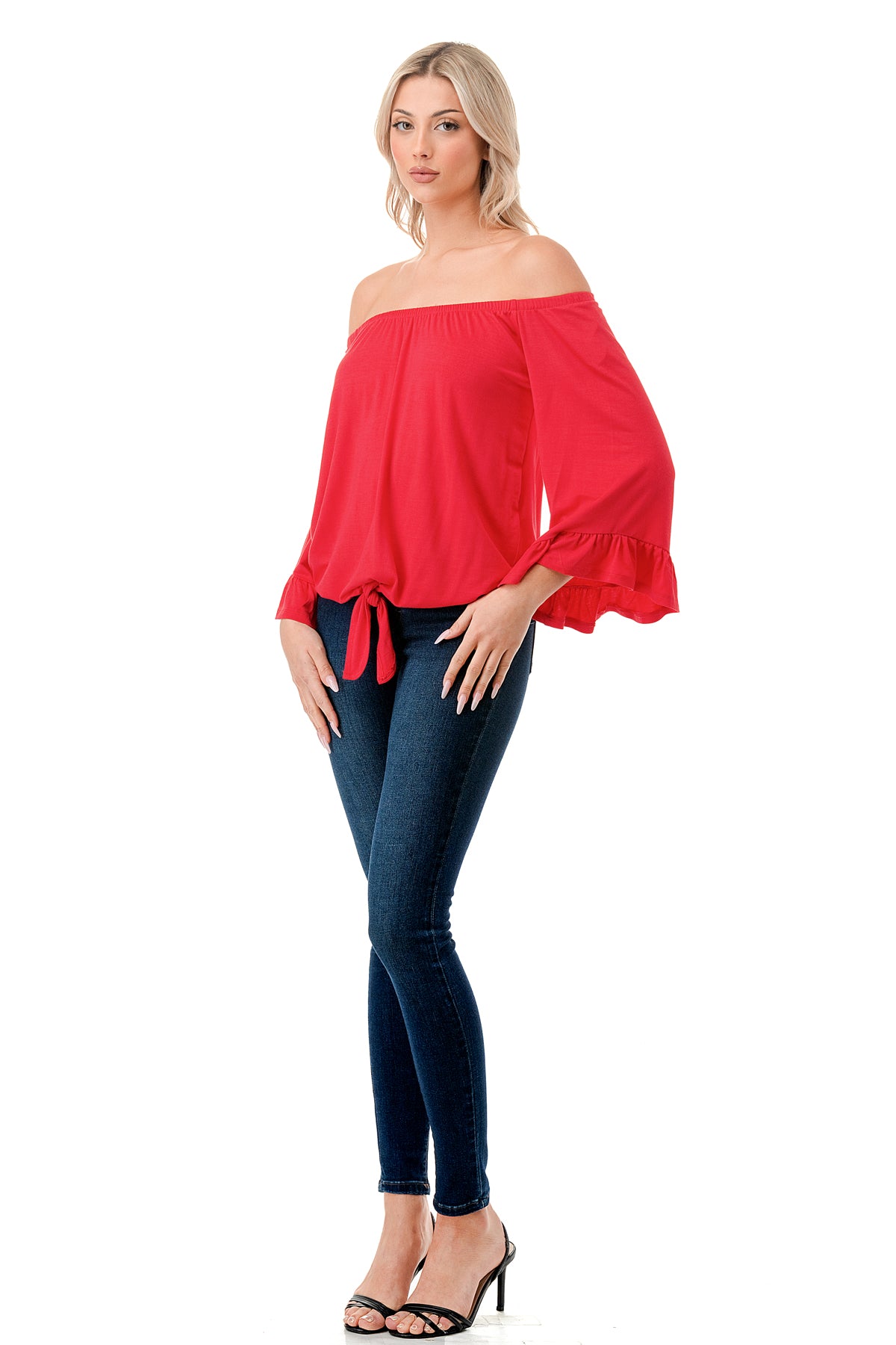 HARRIET OFF SHOULDER TOP (DARK CORAL)- VT2509