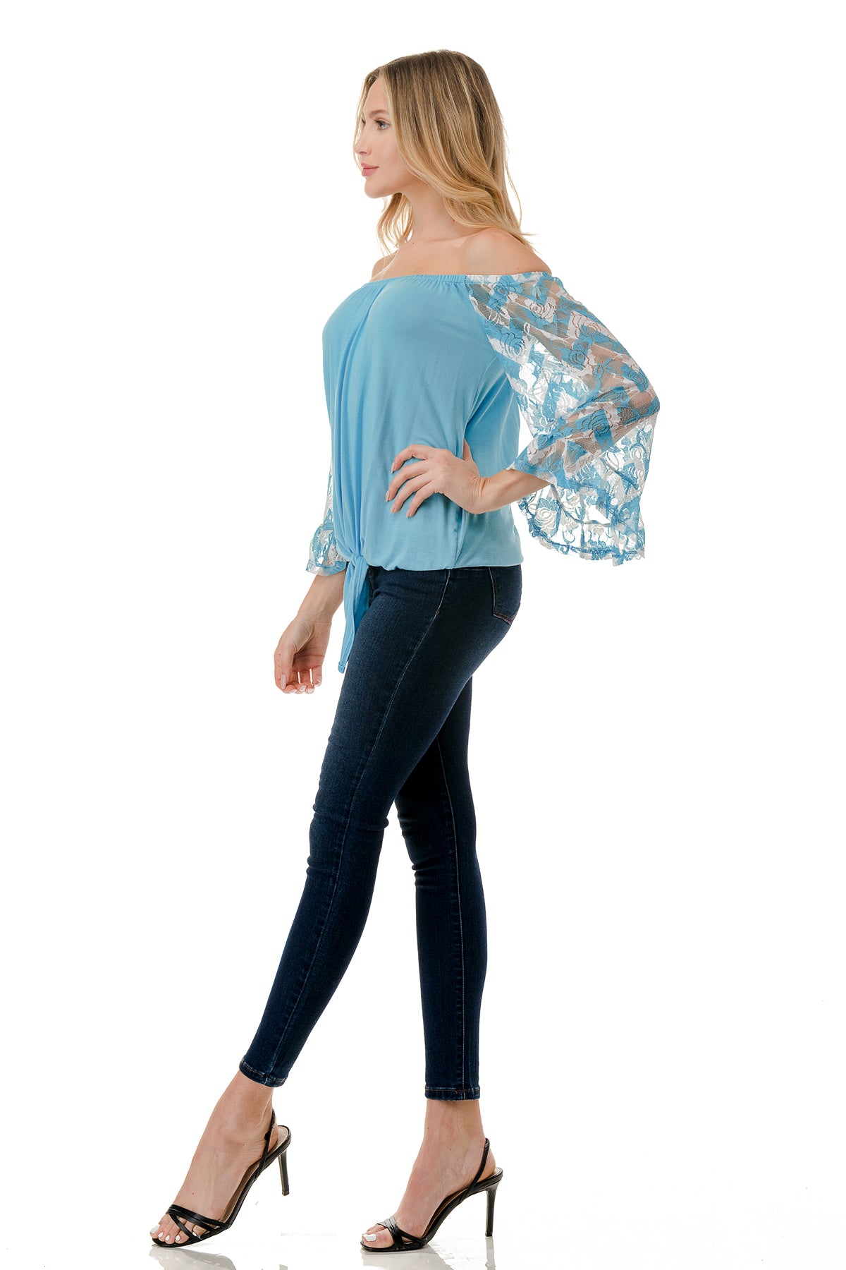 HARRIET OFF SHOULDER TOP (ELECTRIC BLUE / BLUE CHEVRON)- VT2509