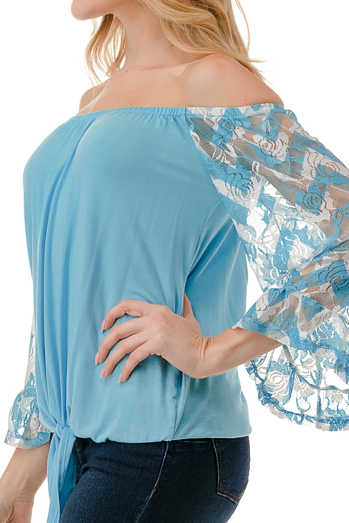 HARRIET OFF SHOULDER TOP (ELECTRIC BLUE / BLUE CHEVRON)- VT2509