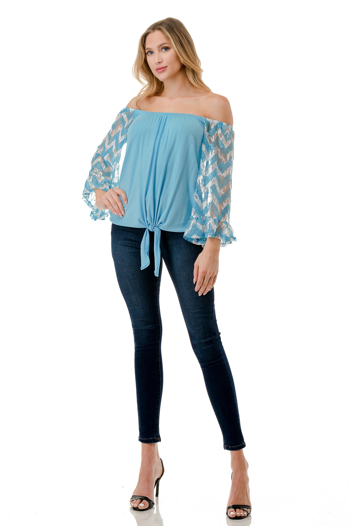 HARRIET OFF SHOULDER TOP (ELECTRIC BLUE / BLUE CHEVRON)- VT2509