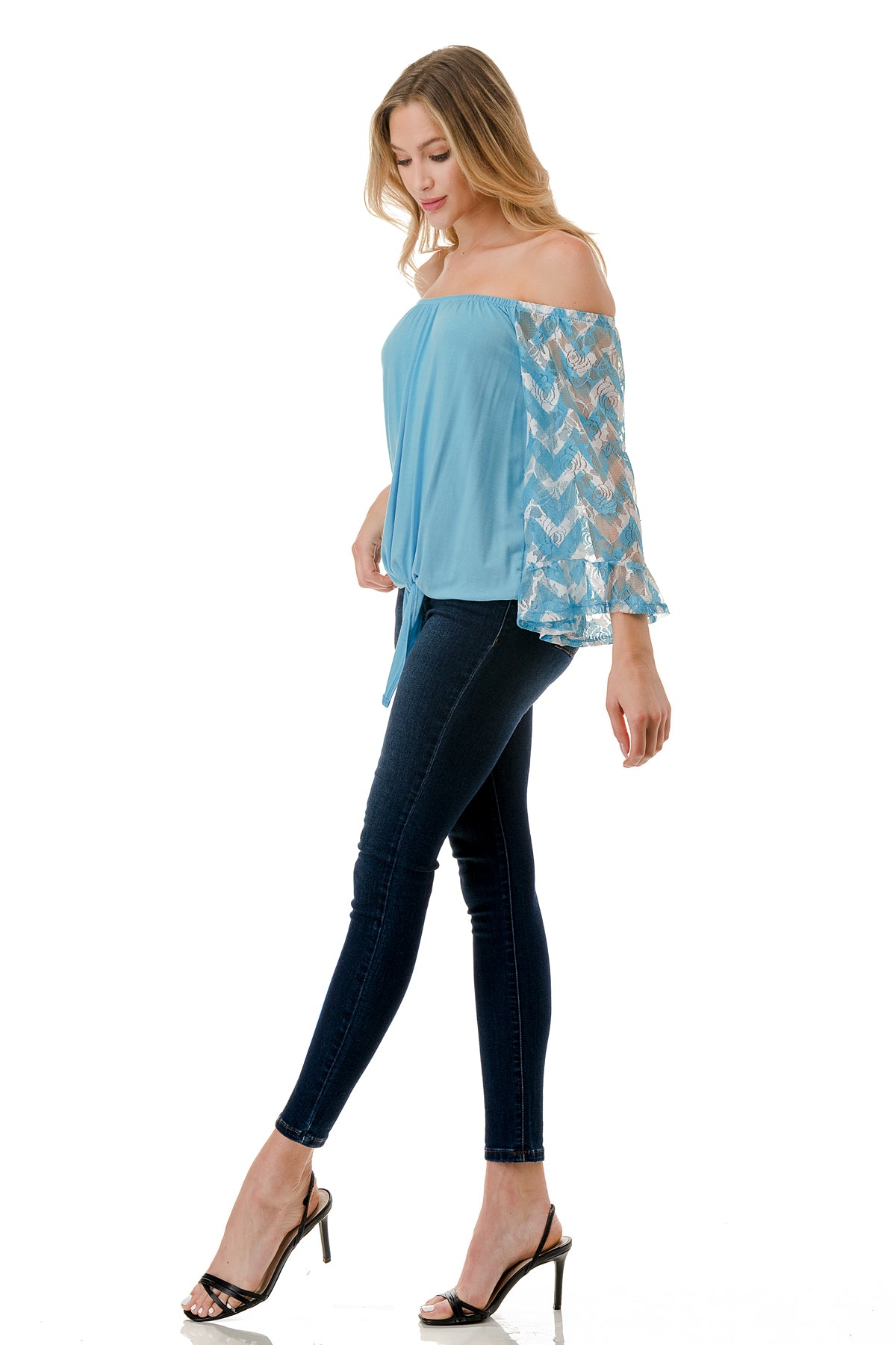 HARRIET OFF SHOULDER TOP (ELECTRIC BLUE / BLUE CHEVRON)- VT2509