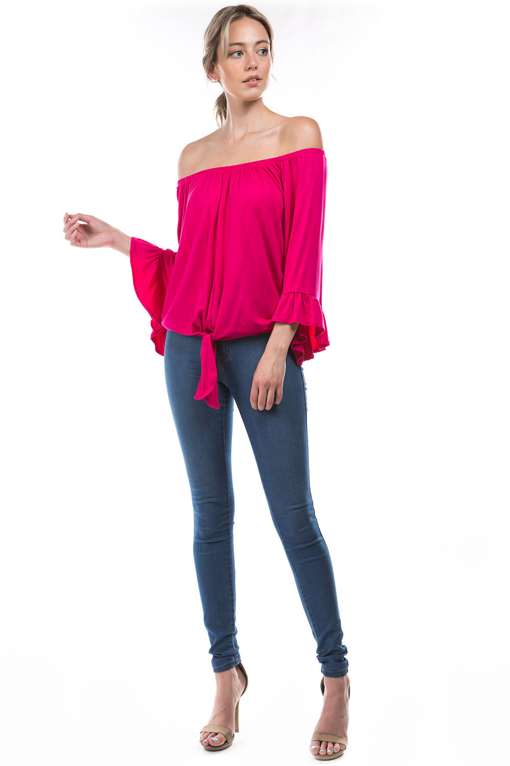 HARRIET OFF SHOULDER TOP (HOT PINK)- VT2509