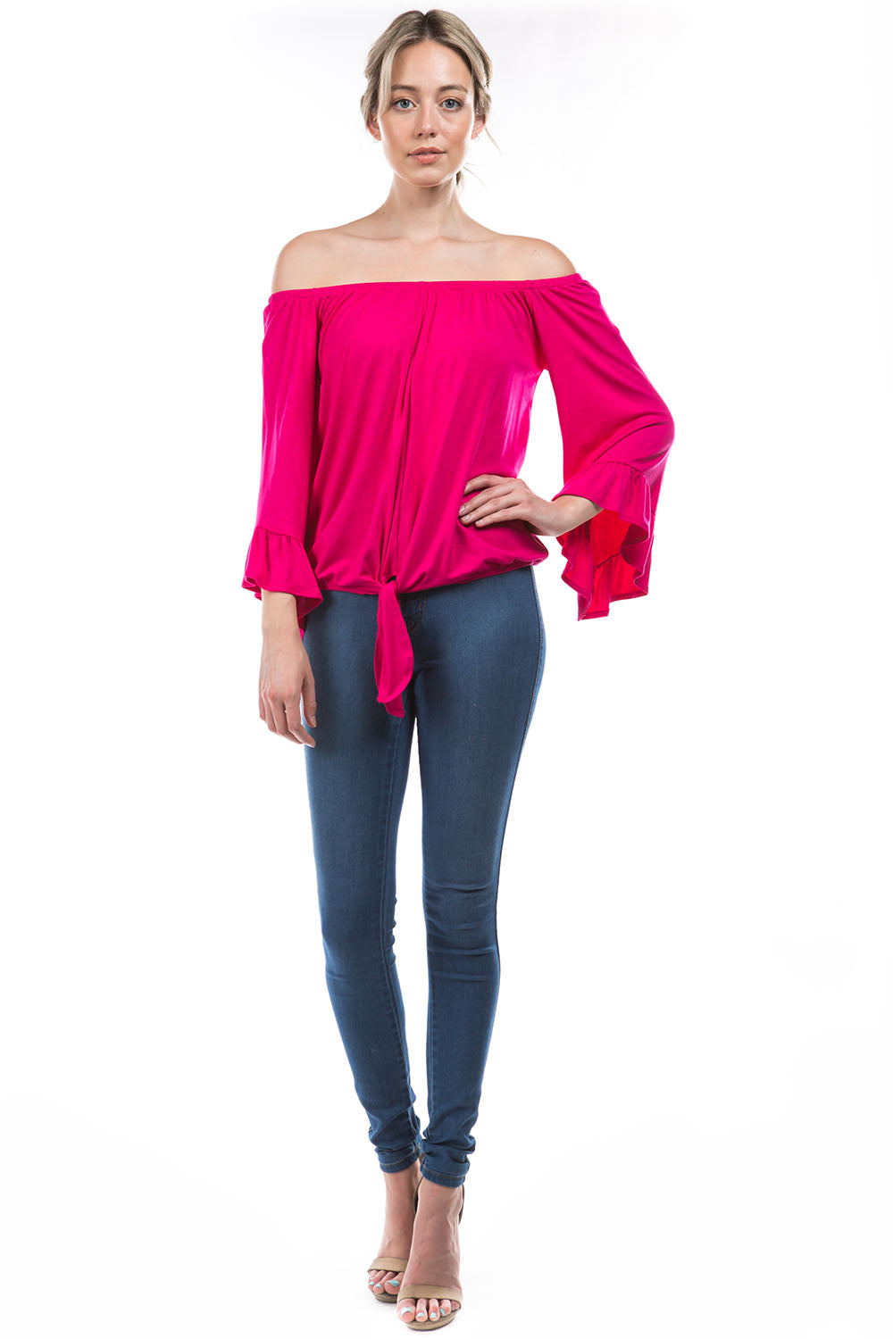 HARRIET OFF SHOULDER TOP (HOT PINK)- VT2509
