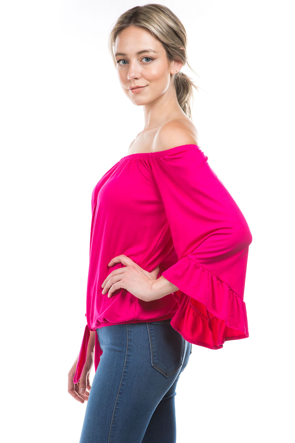 HARRIET OFF SHOULDER TOP (HOT PINK)- VT2509