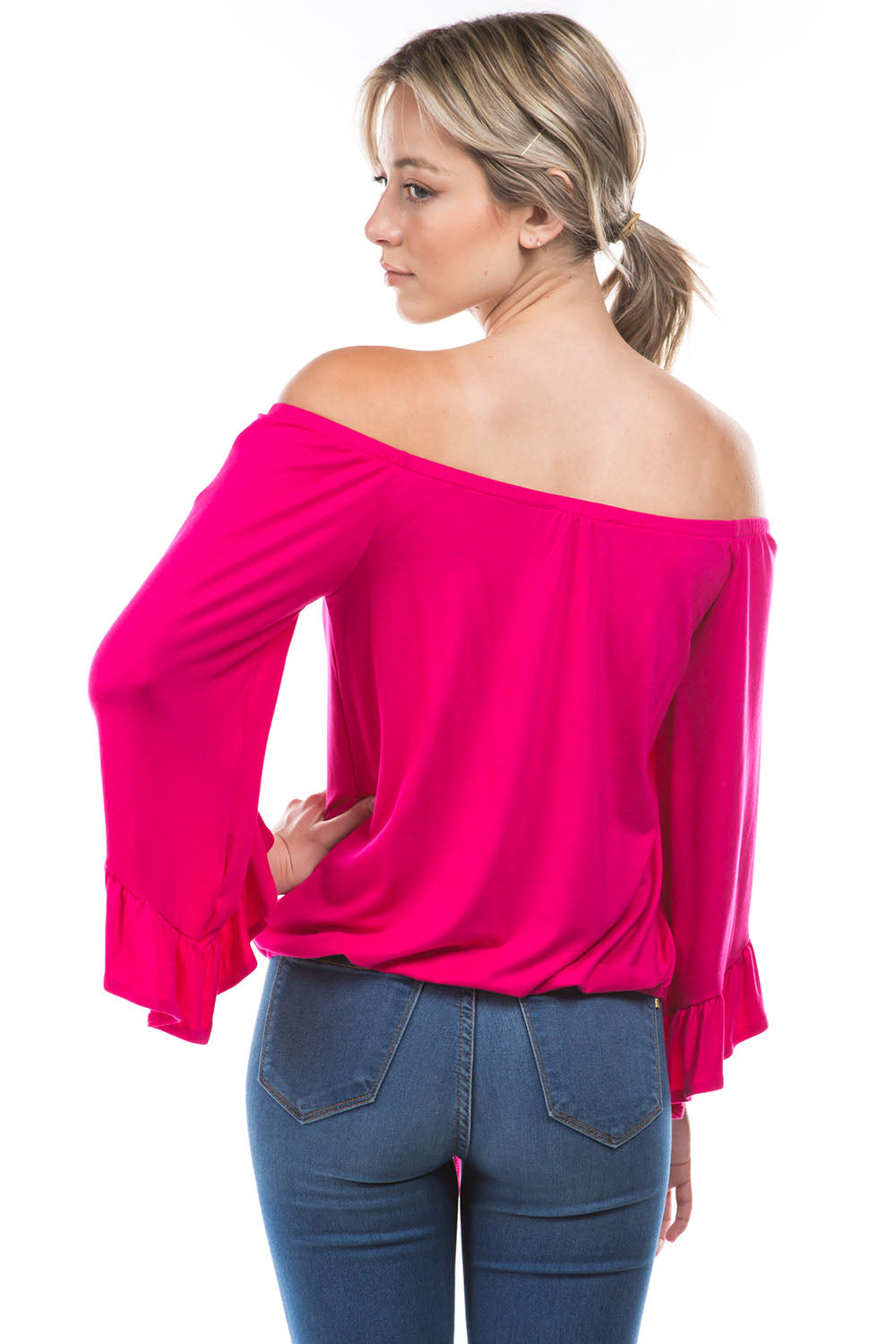 HARRIET OFF SHOULDER TOP (HOT PINK)- VT2509