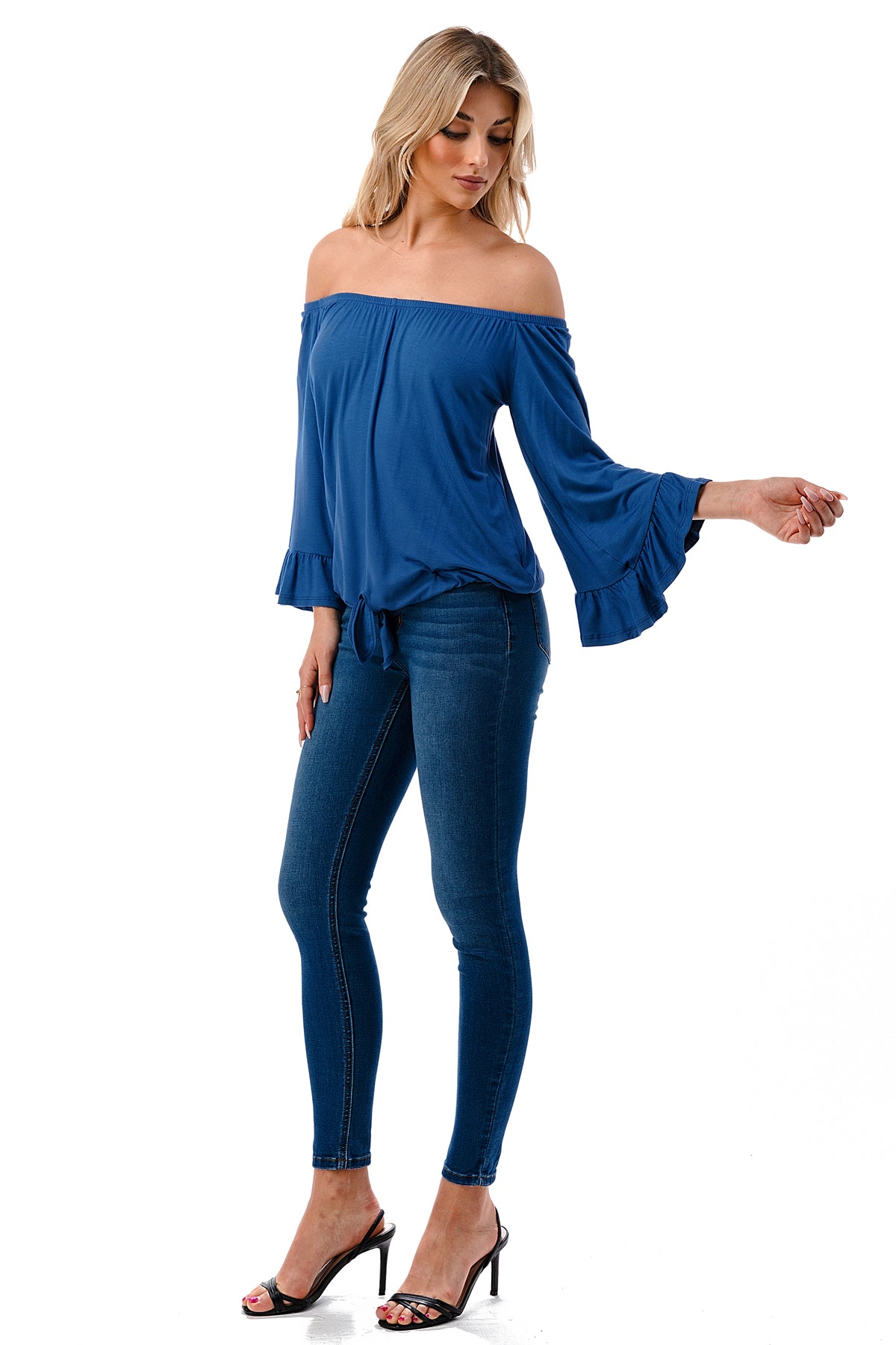 HARRIET OFF SHOULDER TOP (INDIGO)- VT2509