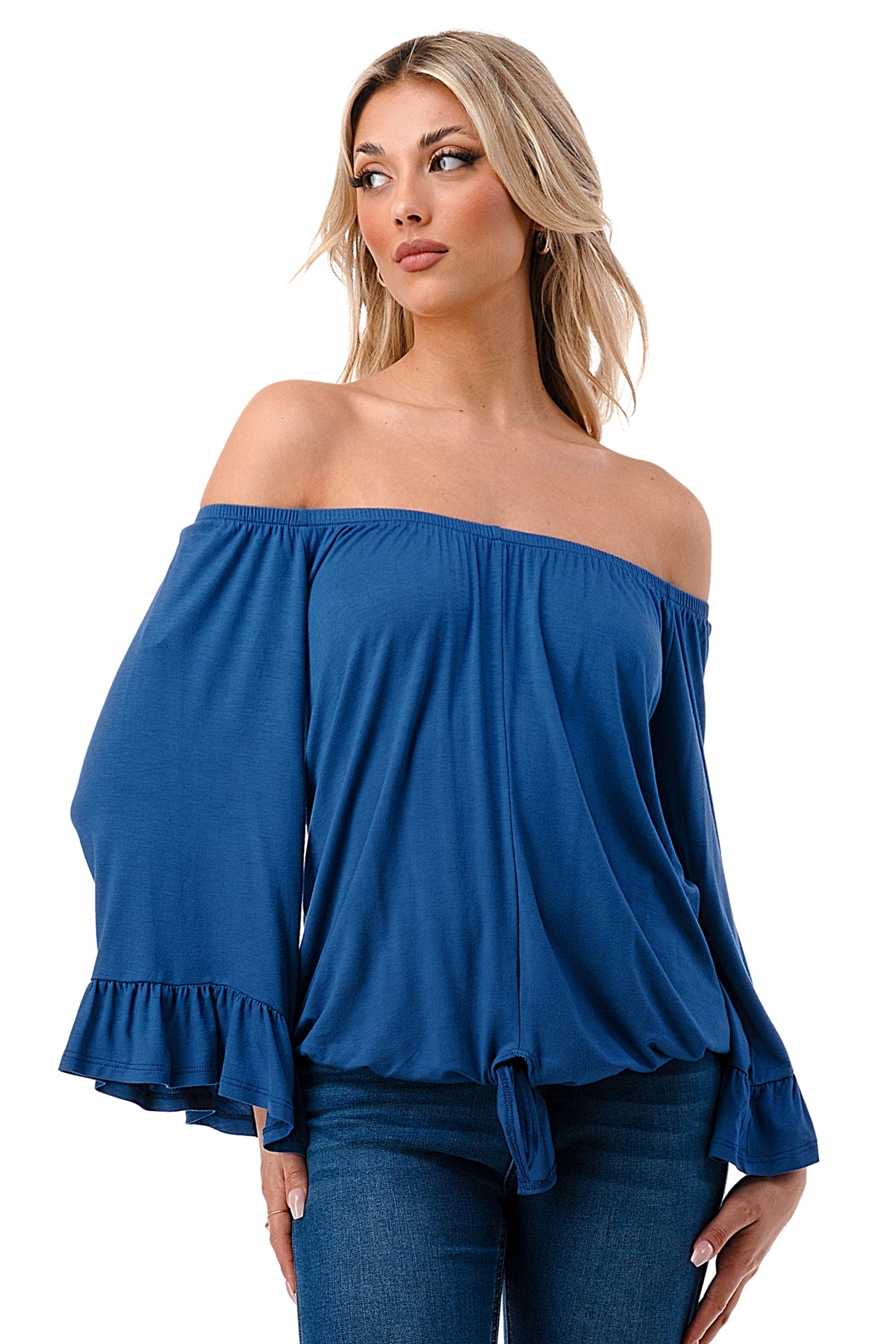 HARRIET OFF SHOULDER TOP (INDIGO)- VT2509