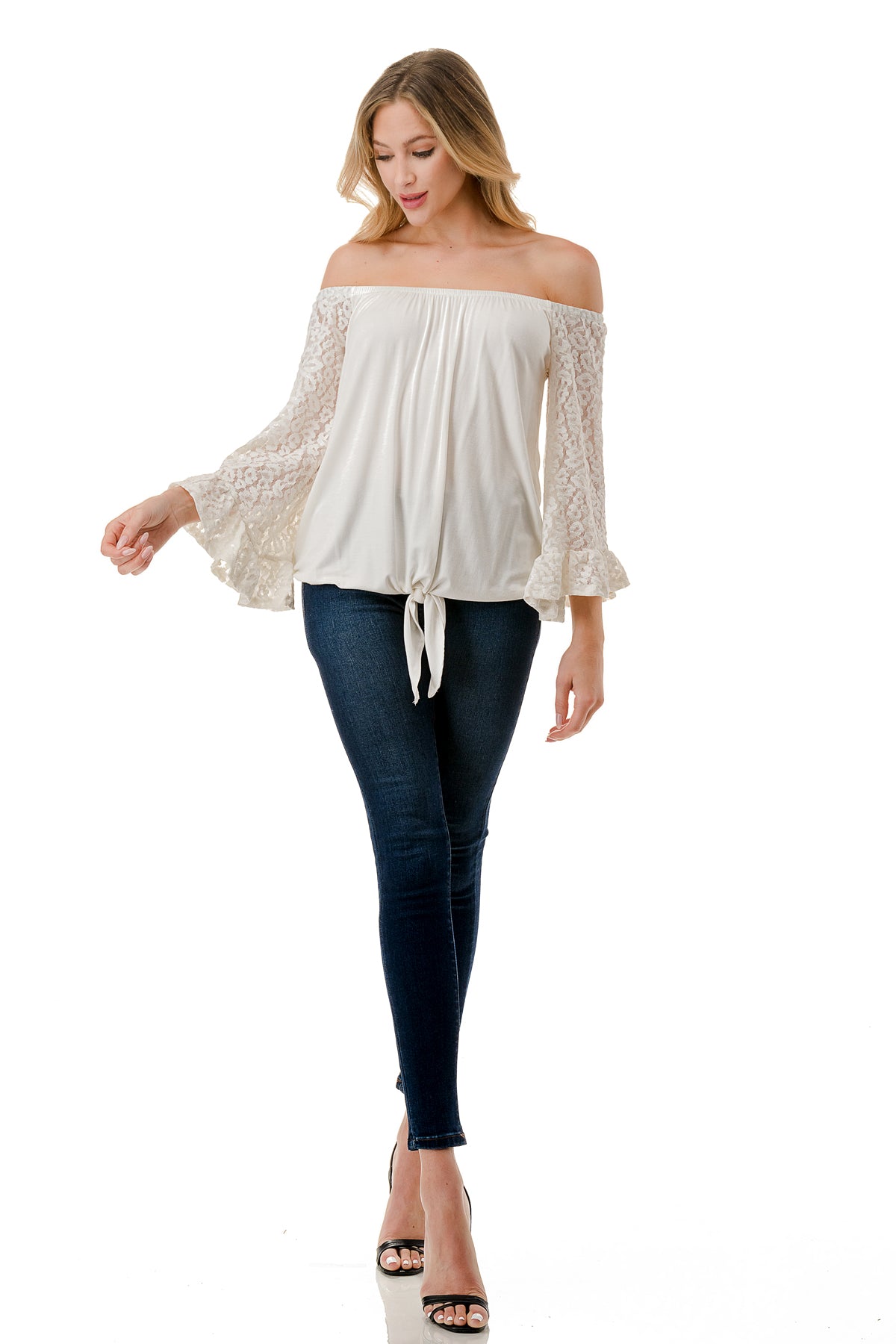 HARRIET OFF SHOULDER TOP (IVORY / IVORY LACE)- VT2509