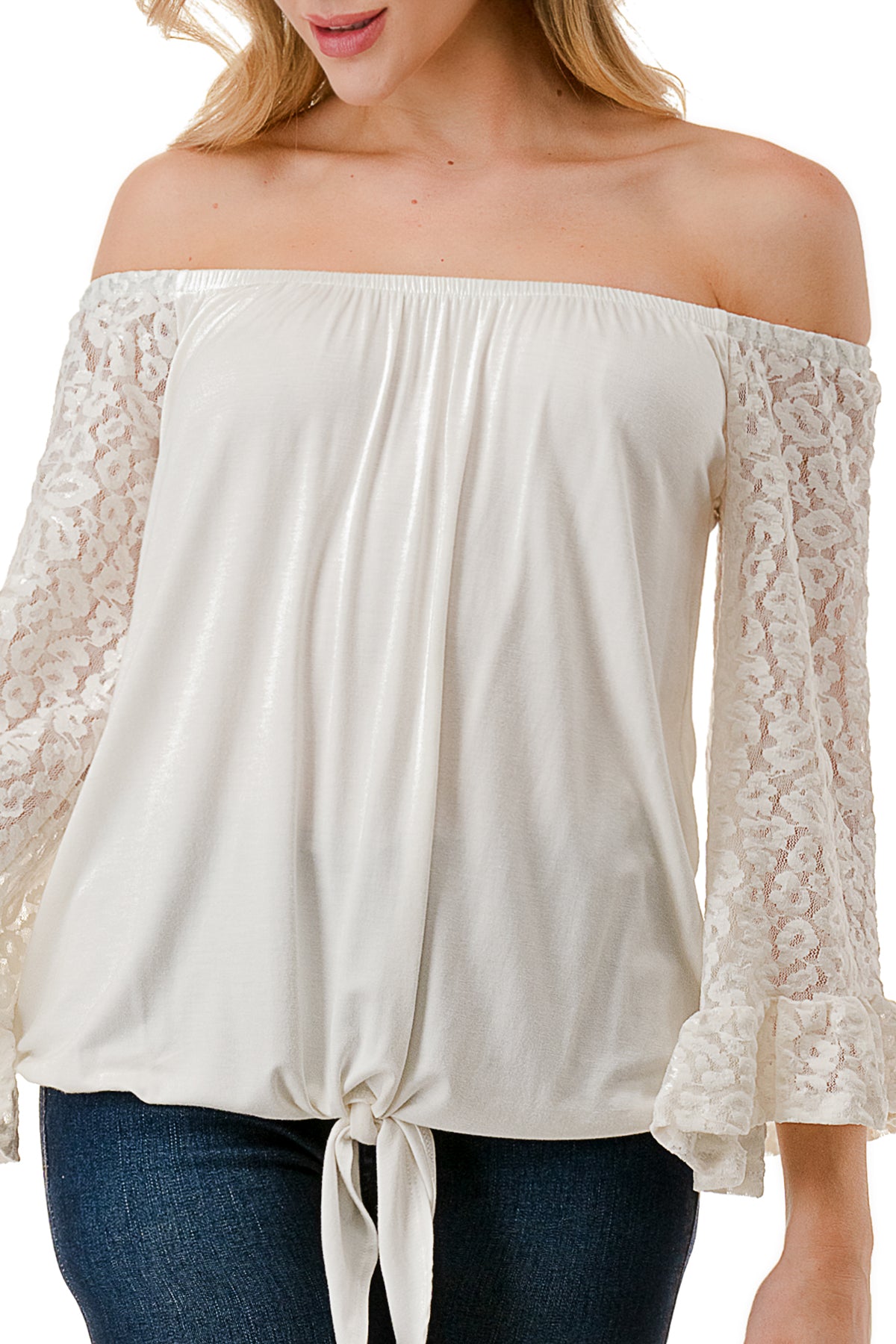 HARRIET OFF SHOULDER TOP (IVORY / IVORY LACE)- VT2509