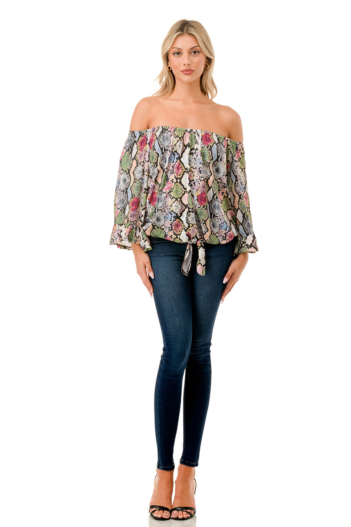 HARRIET OFF SHOULDER TOP (MULTI SNAKE)- VT2509