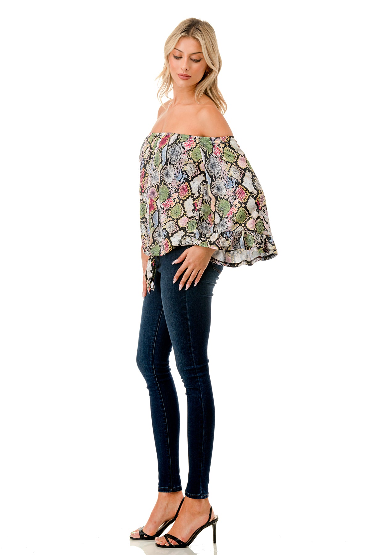 HARRIET OFF SHOULDER TOP (MULTI SNAKE)- VT2509